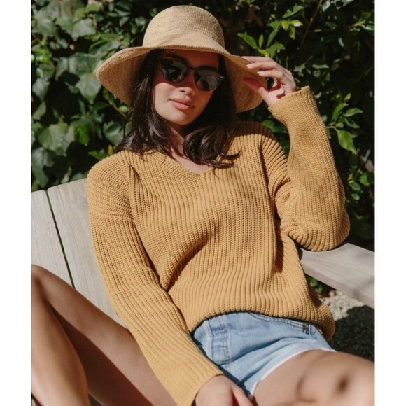 Jenni Kayne Size M Organic Cotton Cabin Oversized Knit Sweater Mustard Yellow - Picture 10 of 10
